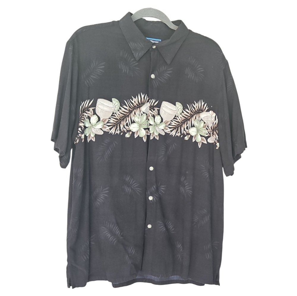 Croft & Barrow Black Casual Button Down Shirt with Floral Design
